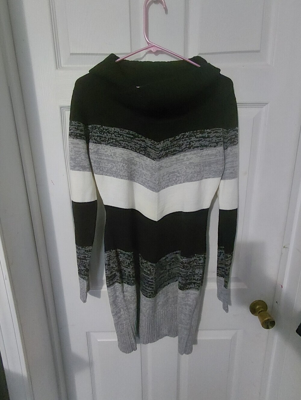 by & by Long Striped Cowl Sweater Dress - Black, Gray, White